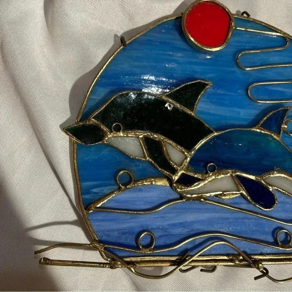 Handmade Stained Glass Dolohin Suncatcher - Picture 4 of 5